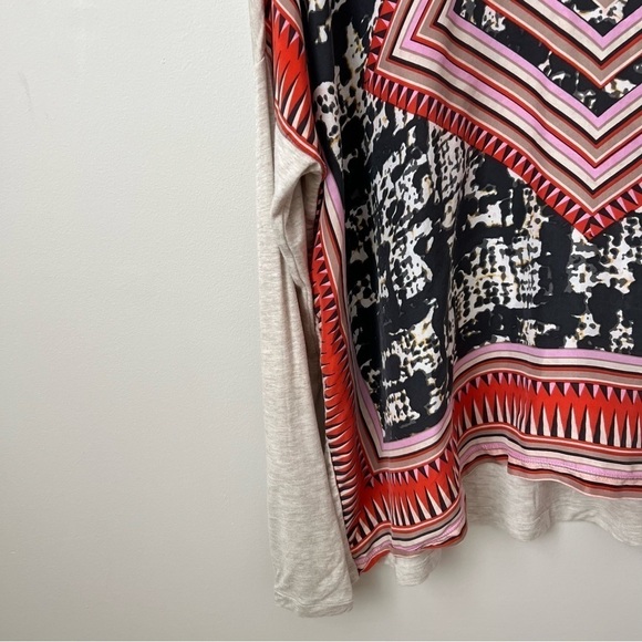 CAbi Aztec Print Silk Scarf Handkerchief Top Long Sleeve V-Neck Loose Fit Boho M - Picture 5 of 10